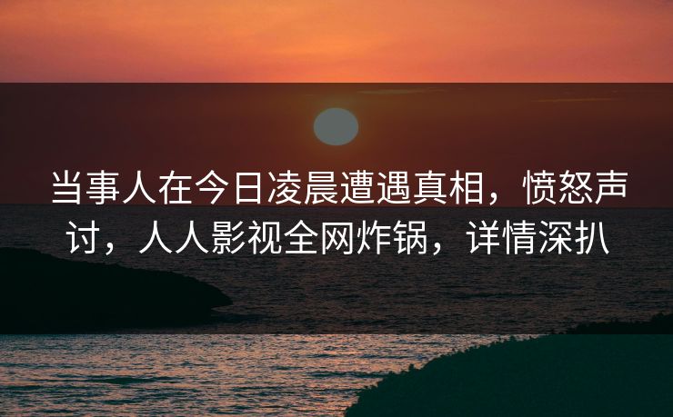 当事人在今日凌晨遭遇真相，愤怒声讨，人人影视全网炸锅，详情深扒